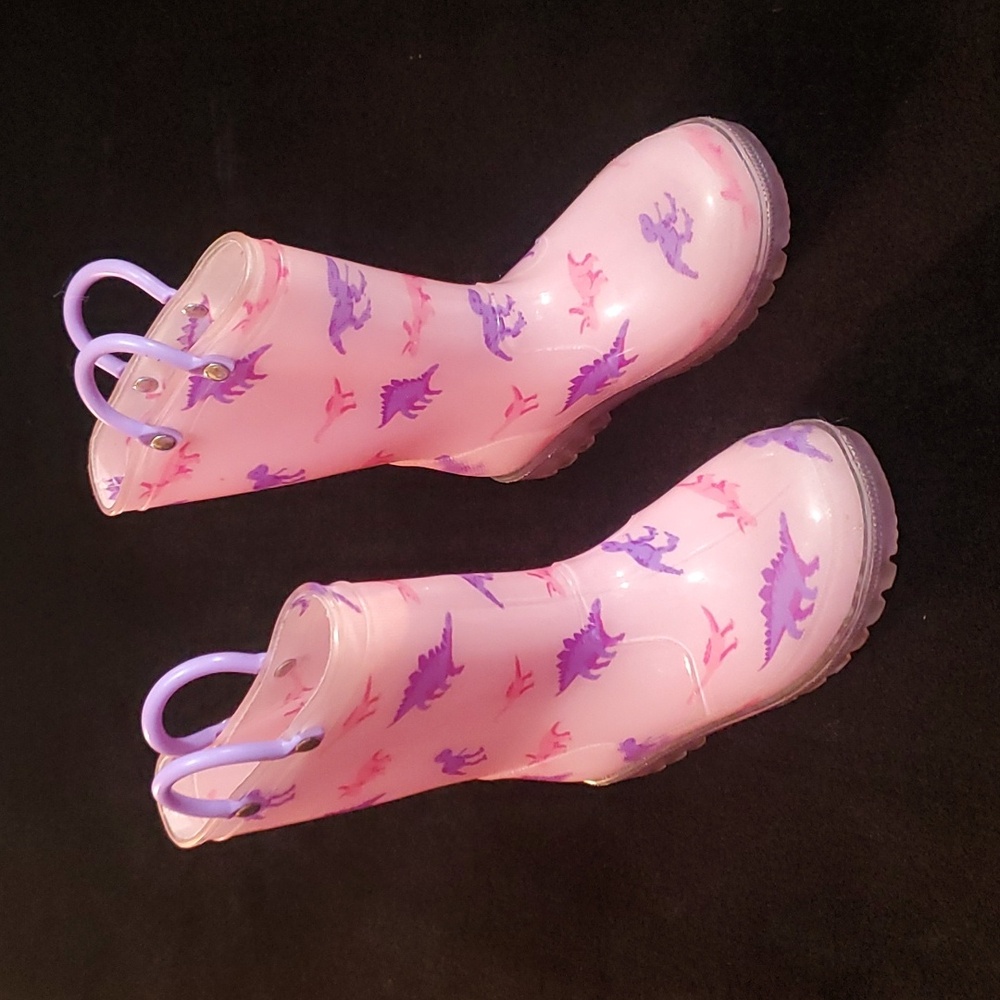 Girls Lilly pink dinosaur rainboots
